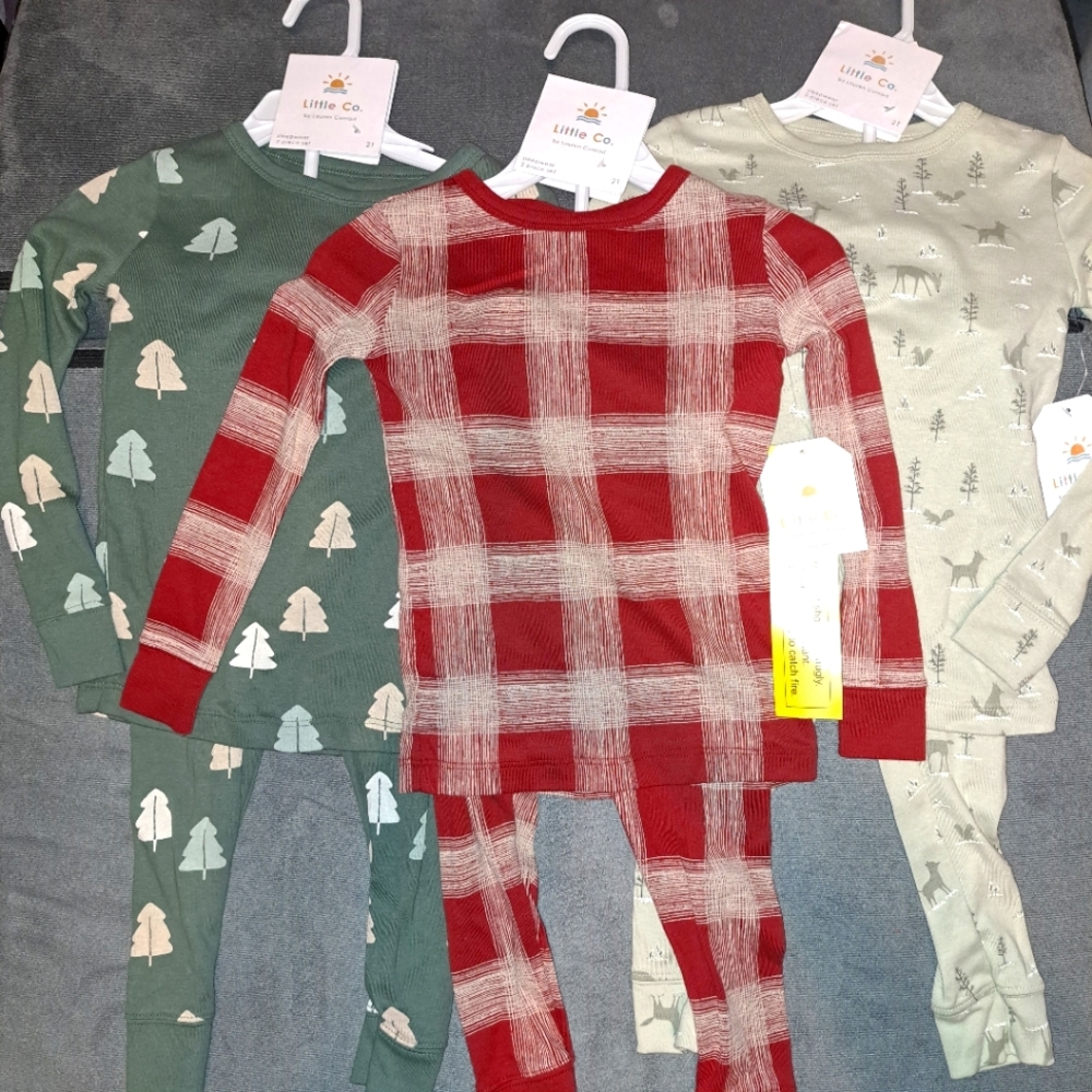Lot of 3 Brand Nwt Lauren Conrad Little CO Winter Holiday Christmas Pj Sets 2t